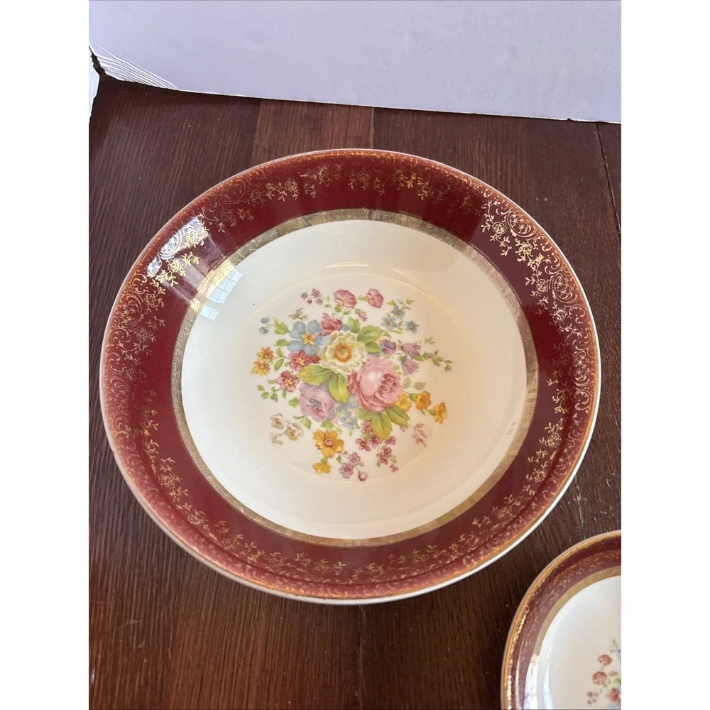 2 Vintage Aristocrat Maroon by Salem‎ China Co 23 Karat Gold 9